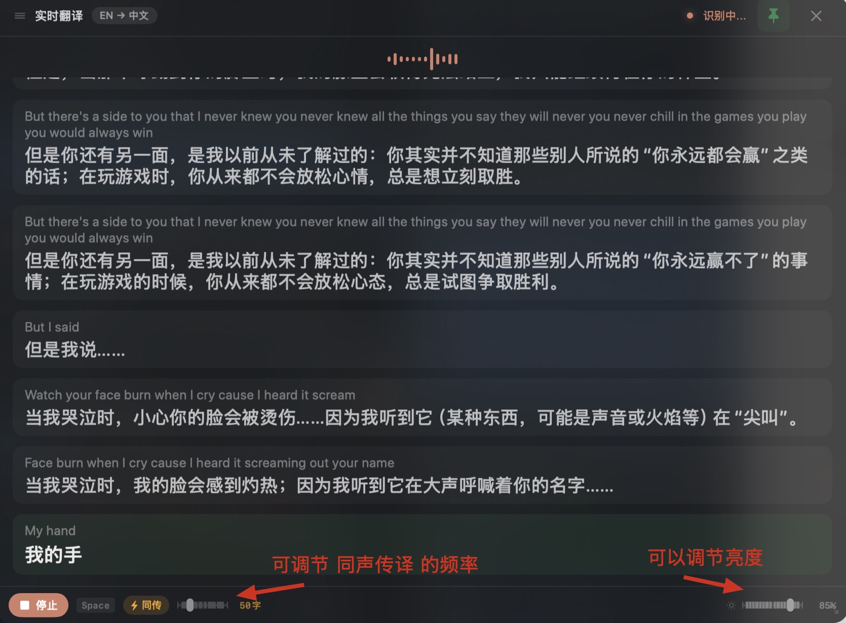 VRT 翻译面板截图